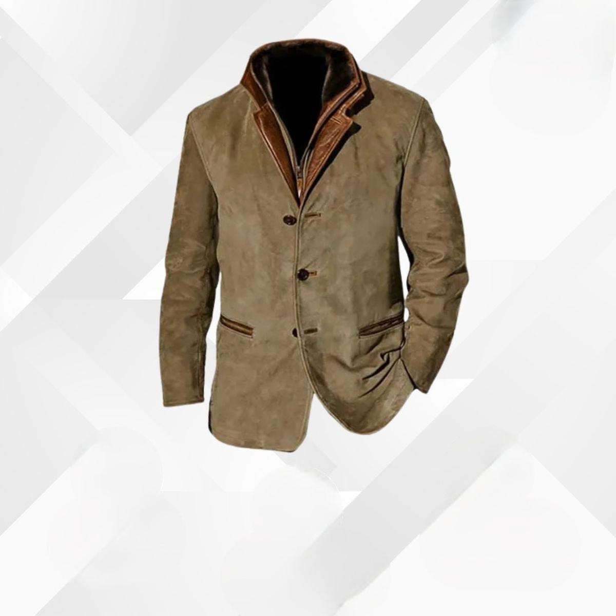 Kyle men's winter jacket navy blue classic button-up lined interior warm structured placket