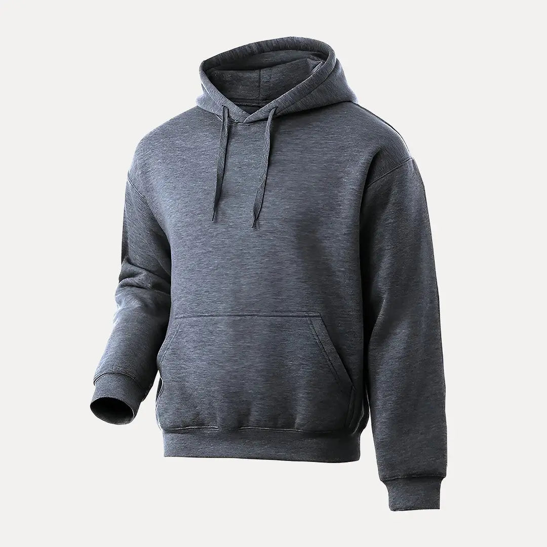 Soft gray pullover hoodie with adjustable hood and front kangaroo pocket for casual everyday wear