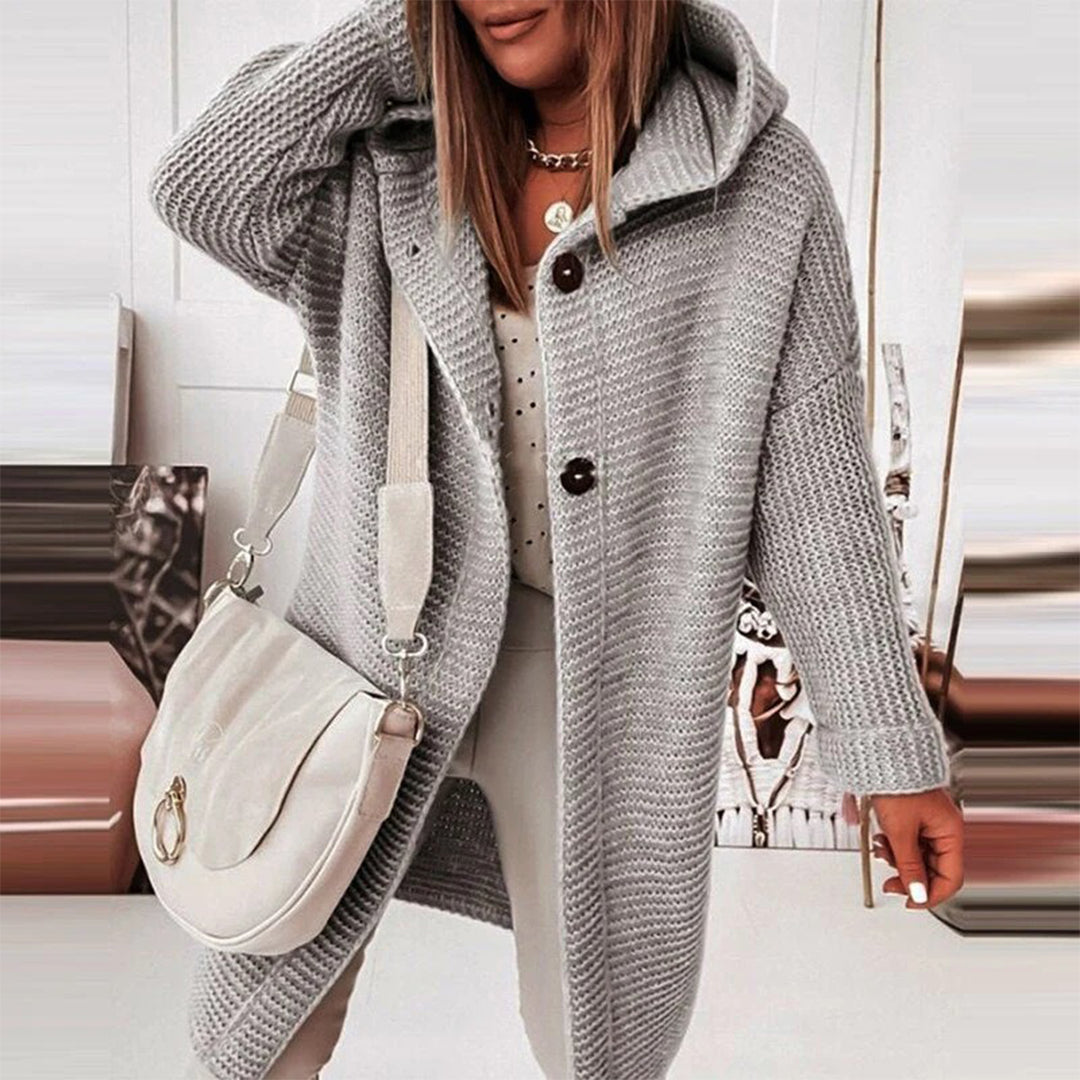 Women's hooded open-front cardigan long sleeve winter coat in cozy relaxed fit with oversized hood