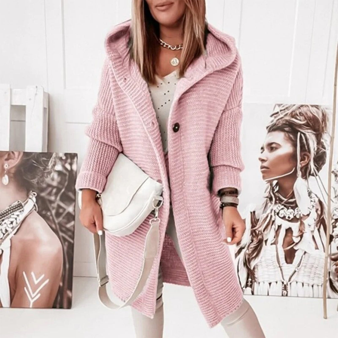 Women's hooded open-front cardigan long sleeve winter coat in cozy relaxed fit with oversized hood