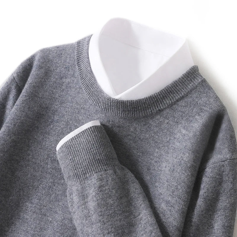 Wavlynn PureWool men's crew neck sweater classic minimalist knit warm wool blend everyday fit