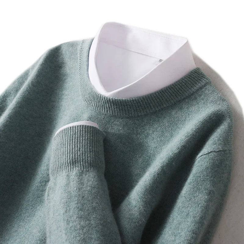 Wavlynn PureWool men's crew neck sweater classic minimalist wool knit for everyday layering