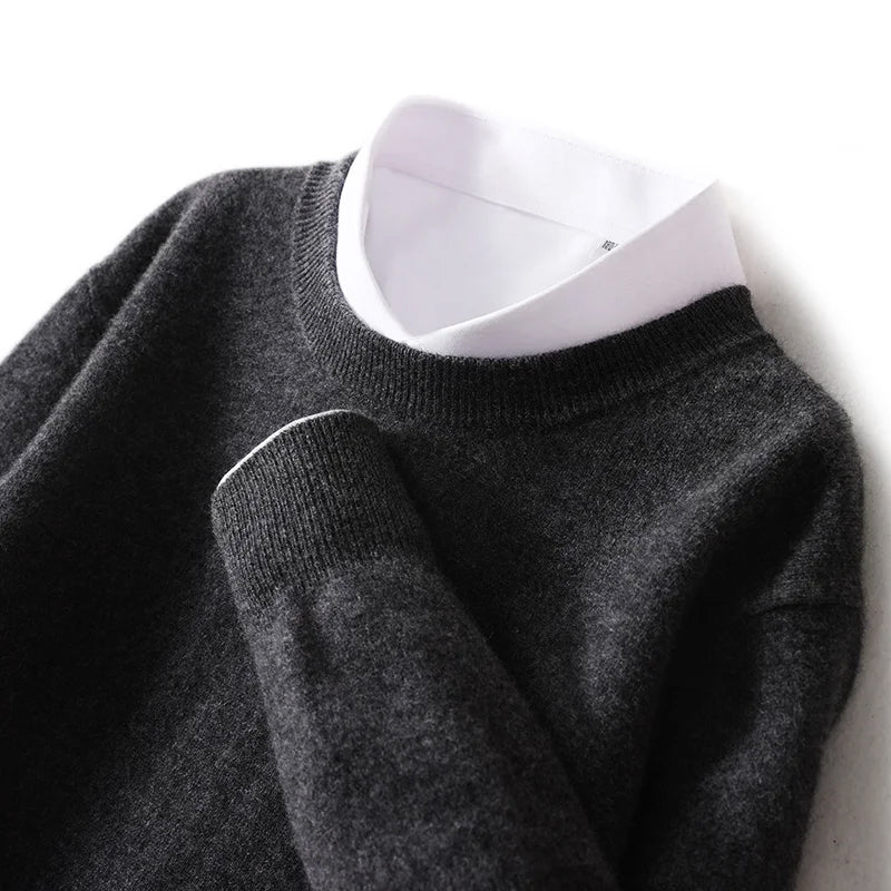 Wavlynn PureWool men's crew neck sweater, classic minimalist wool knit blend for everyday layering