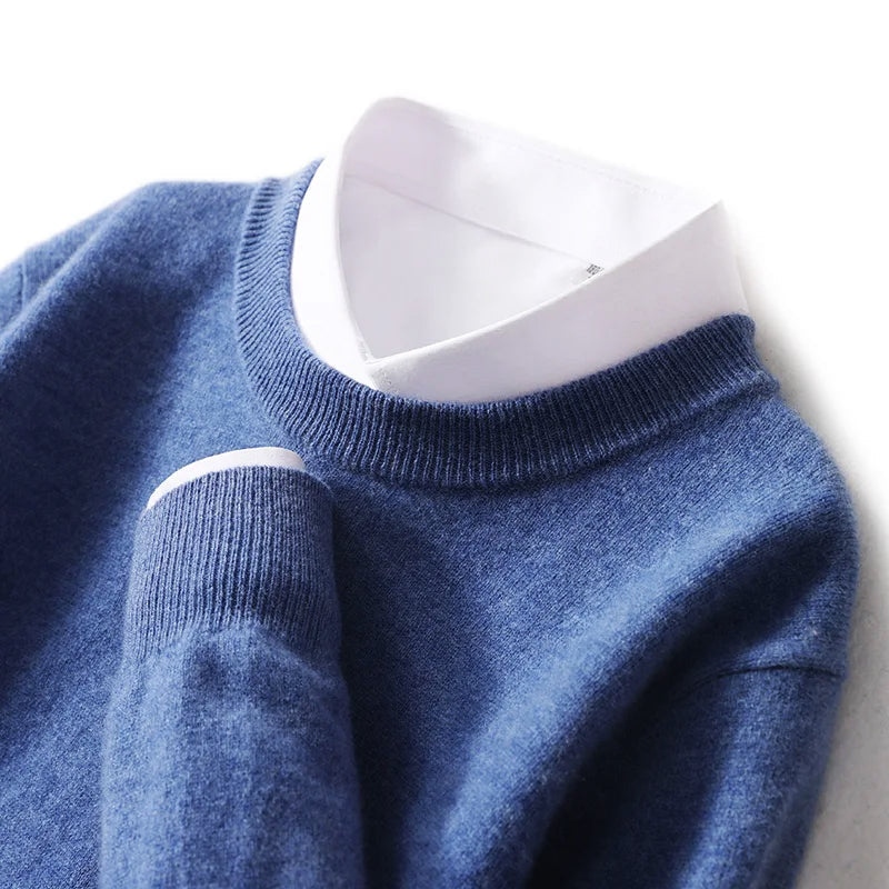 Wavlynn PureWool men's crew neck sweater, classic minimalist wool knit for everyday layering