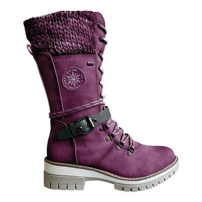 Women's tall lace-up winter boots with cozy knit cuff, side zipper, rugged cold-weather style