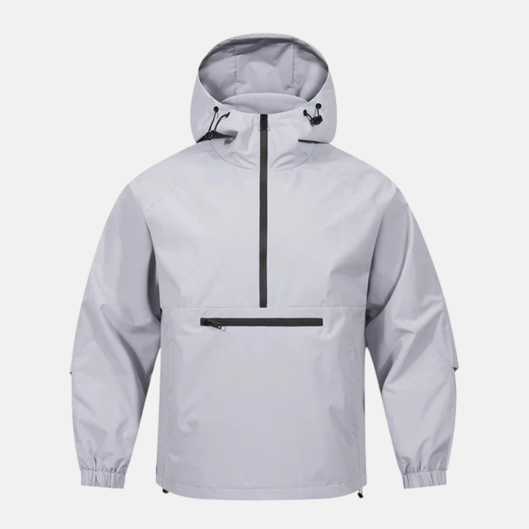 Men's lightweight woven blend anorak jacket hooded high neck loose fit hip-length casual essential