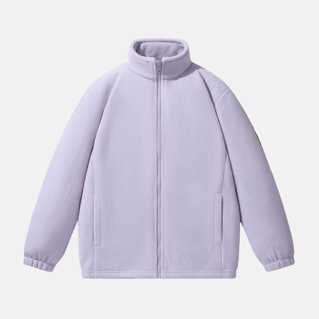 Men's gray fleece jacket relaxed fit full-zip stand-up collar lightweight winter outerwear by Wavlynn