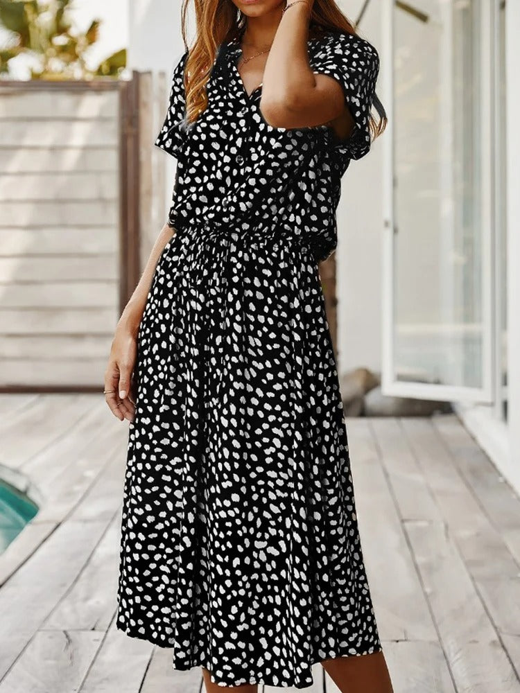 Flowy pastel summer dress with relaxed flattering drape and breathable lightweight fabric