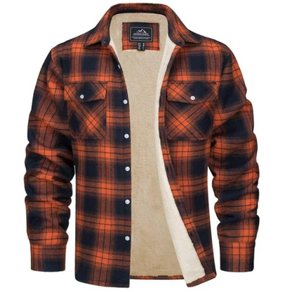 Men's black checkered fleece jacket warm winter casual layer with soft insulating lining by Wavlynn