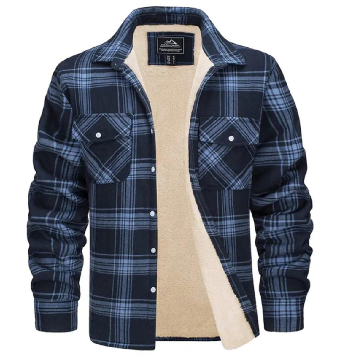 Men's black and white checkered fleece jacket with warm lining, stylish winter layer by Wavlynn