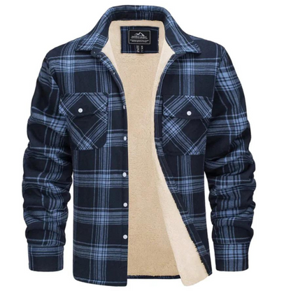 Men's black and white checkered fleece jacket with warm lining, stylish winter layer by Wavlynn