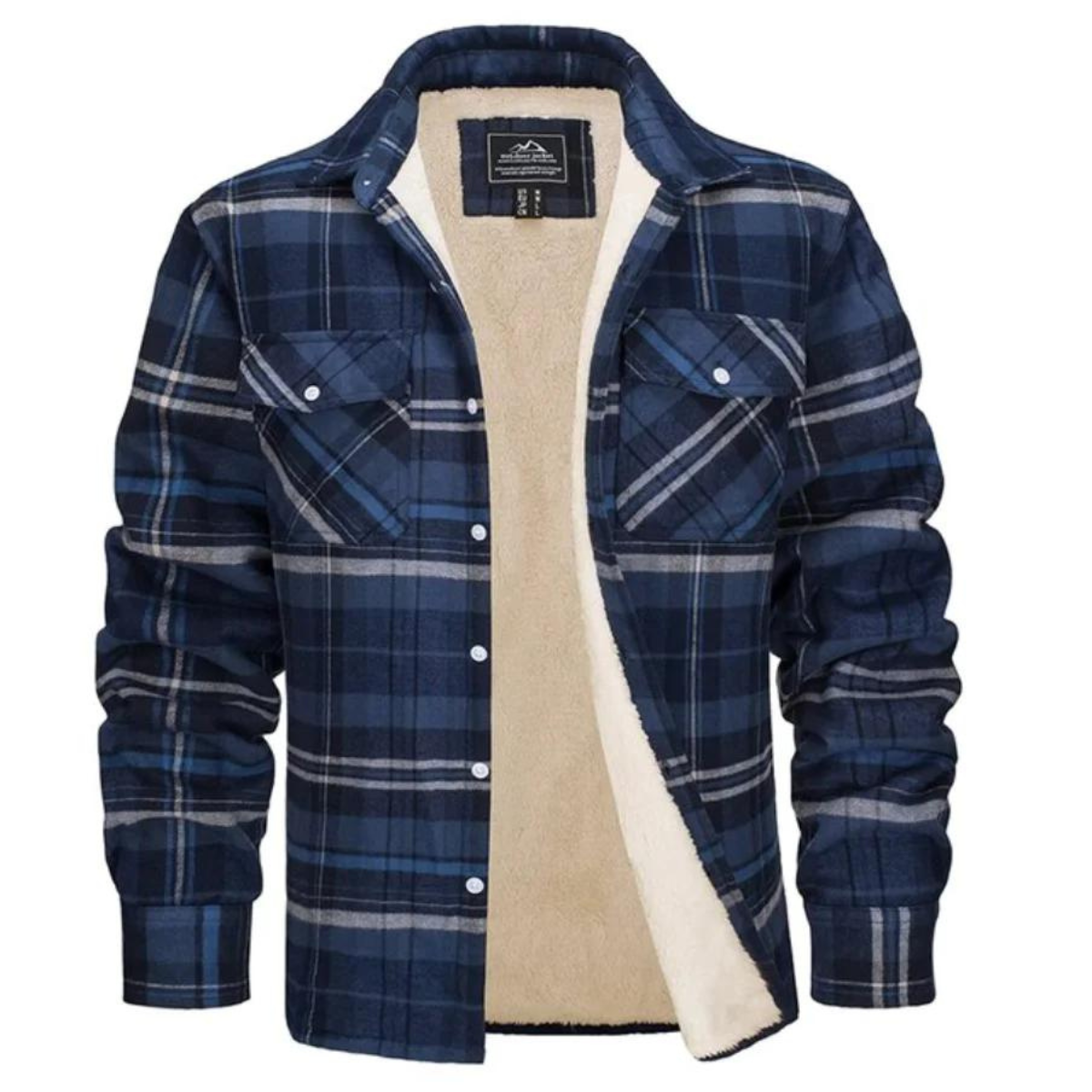Men's black and white checkered fleece jacket warm winter layer with classic plaid pattern by Wavlynn