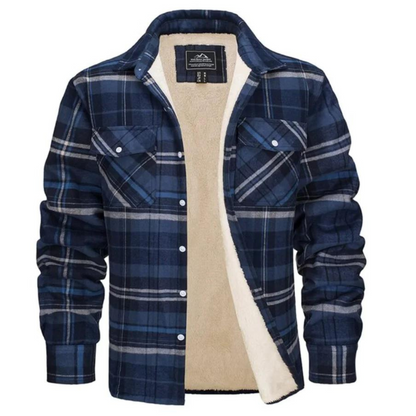 Men's black and white checkered fleece jacket warm winter layer with classic plaid pattern by Wavlynn