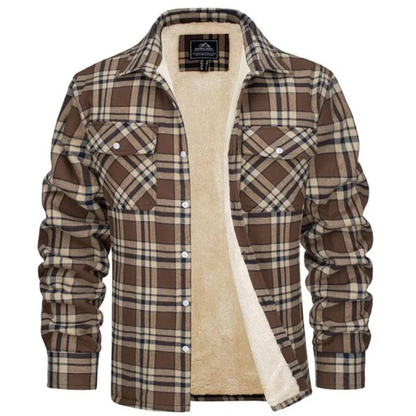 Men's black checkered fleece jacket warm winter cozy slim-fit style with classic plaid pattern