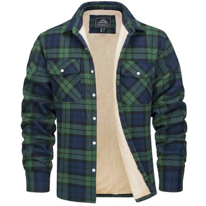 Men's checkered fleece jacket warm winter coat stylish casual fit with soft insulating lining