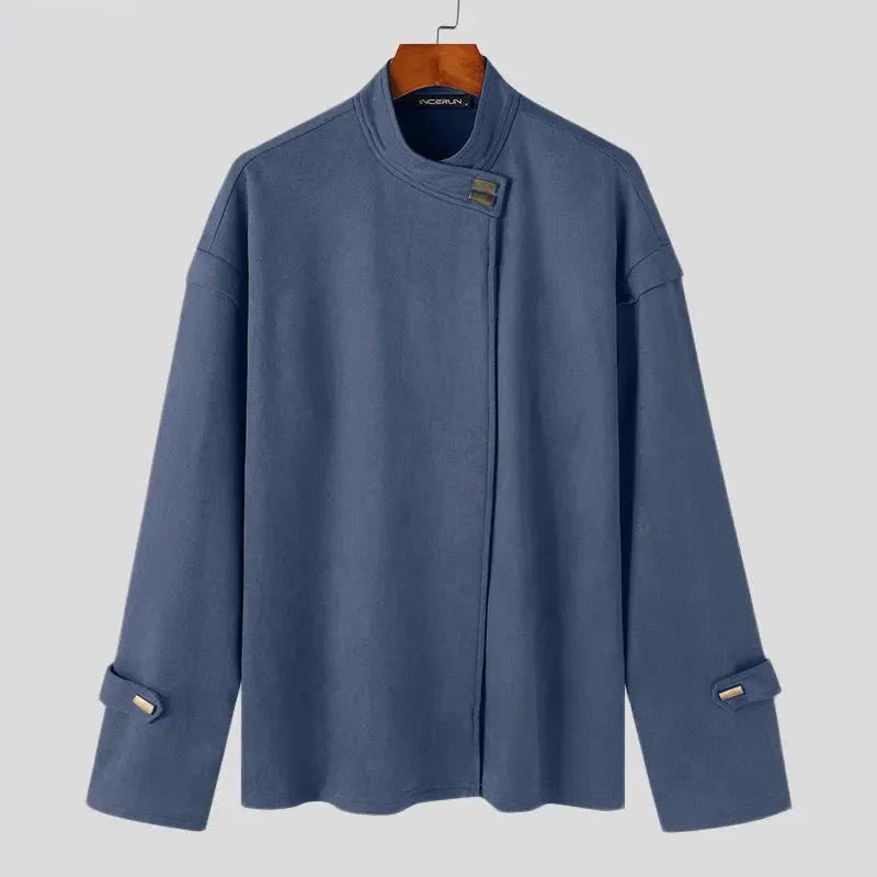 Rafael stand collar jacket in sleek soft-touch fabric with asymmetrical front closure and structured modern fit