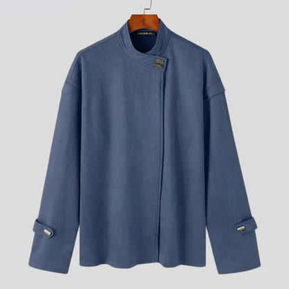 Rafael stand collar jacket in sleek soft-touch fabric with asymmetrical front closure and structured modern fit