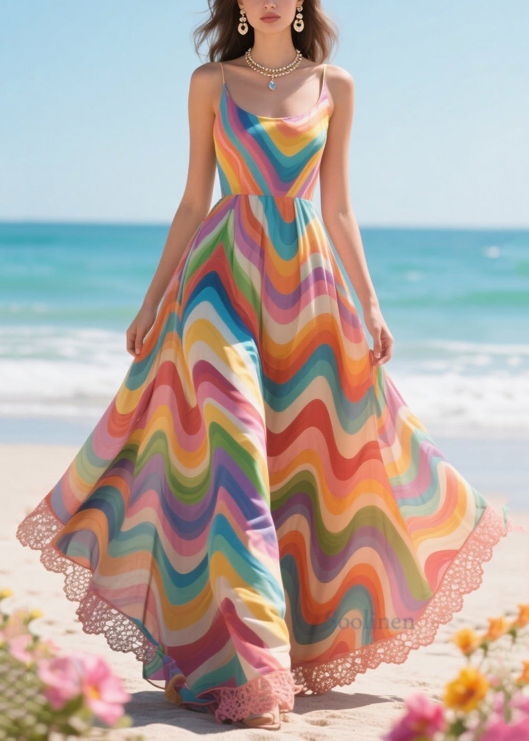 Rainbow Silk Sundress XL Hem | Dress - Wavlynn Deal