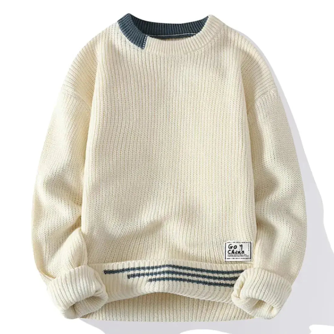 Soft beige vintage crewneck knit sweater relaxed fit timeless comfort everyday layering