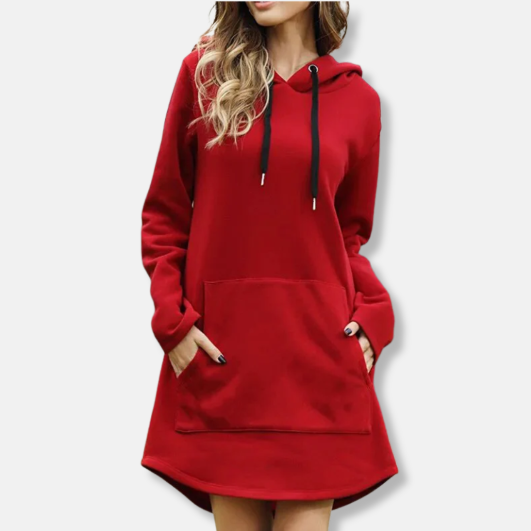 Women's gray cotton-blend hoodie dress, relaxed fit, long sleeve with front kangaroo pocket