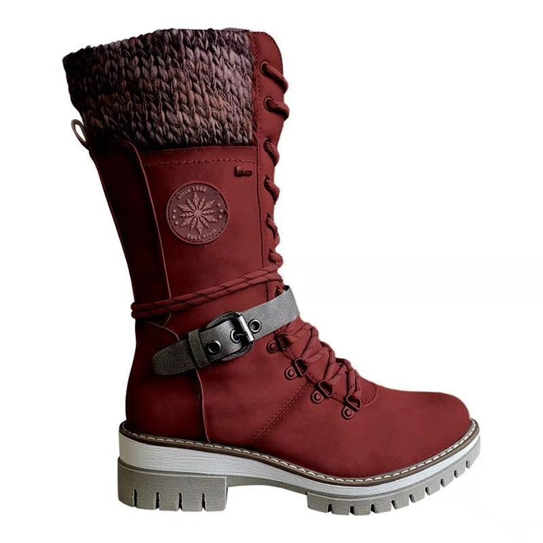 Women's tall lace-up winter boots with cozy knit cuff, side zipper, rugged cold-weather style
