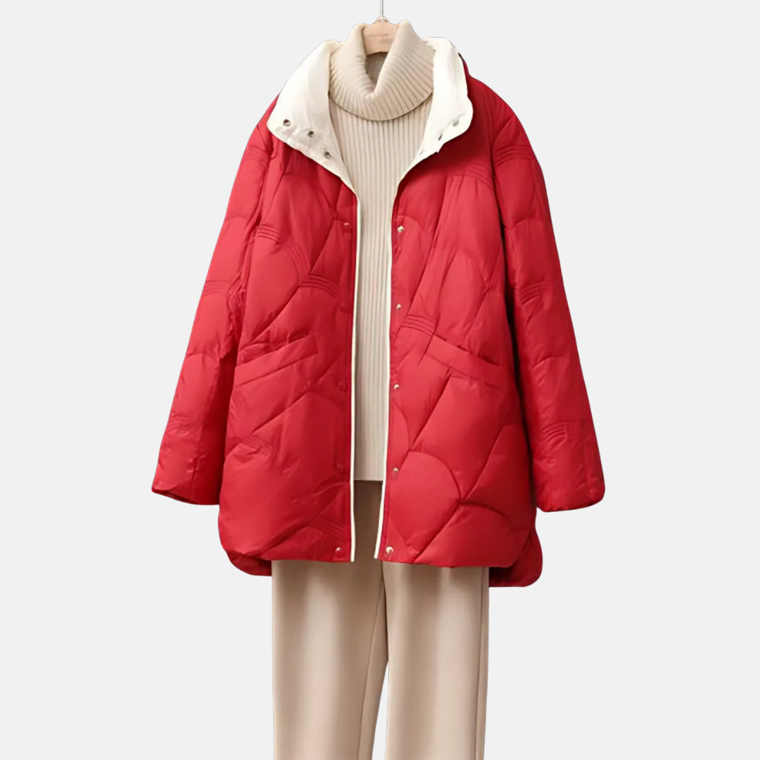 Women's mid-length quilted jacket with stand collar, chic silhouette for versatile all-day layering