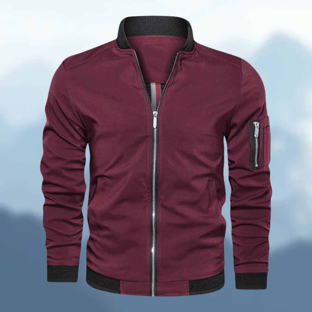 Men's slim fit lightweight bomber jacket modern tailored silhouette with ribbed cuffs everyday outerwear