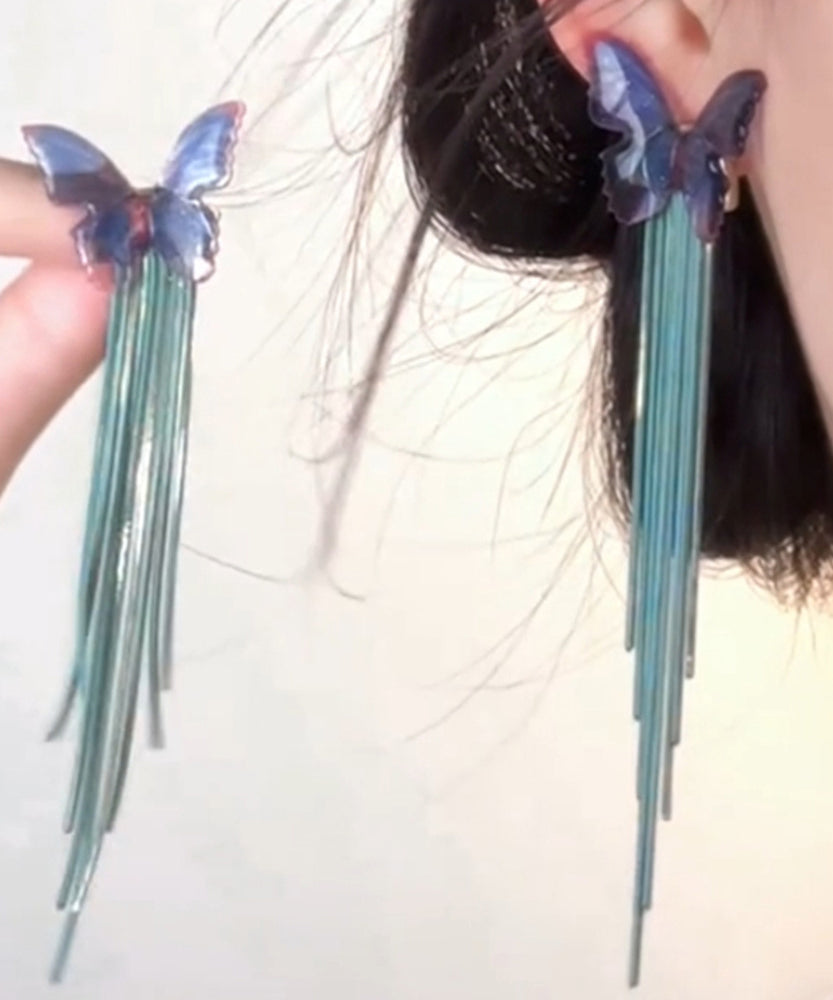 Boucles d'oreilles pendantes à pampilles et chaîne papillon en perles acryliques vertes - Wavlynn