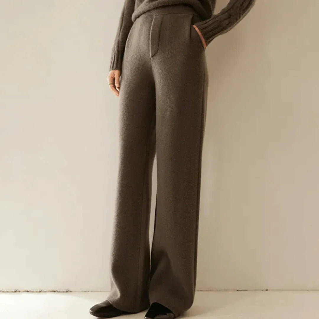 Renata ivory cashmere wide-leg trousers with high-rise waist and tailored drape