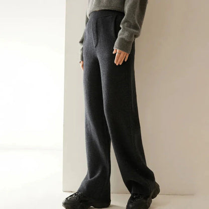 Renata ivory cashmere wide-leg trousers with high-rise waist and smooth draped silhouette