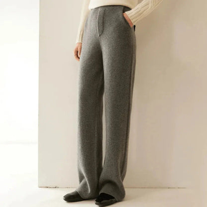 Renata beige cashmere wide-leg pants with high-rise waist and smooth draped silhouette