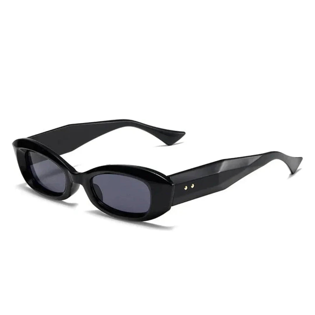 Renee rectangular bold frame sunglasses in high-gloss acetate with chunky 90s-inspired narrow silhouette