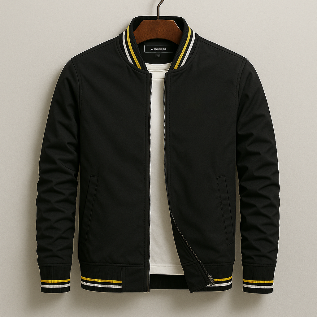 Renley olive field jacket, military-inspired slim fit with ribbed cuffs and varsity stripe detailing