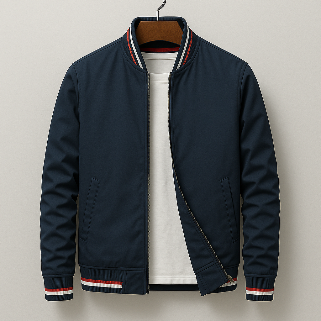 Renley olive field jacket, military-inspired slim fit with ribbed cuffs and varsity stripe detailing