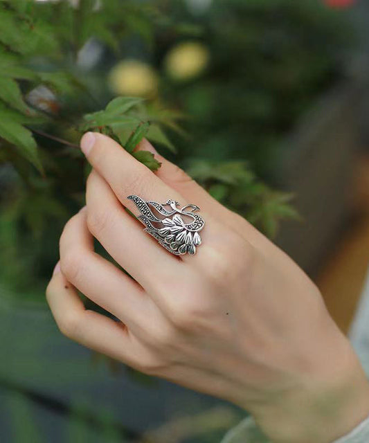 Bagues rétro en argent 925 avec motif paon ajouré - Wavlynn