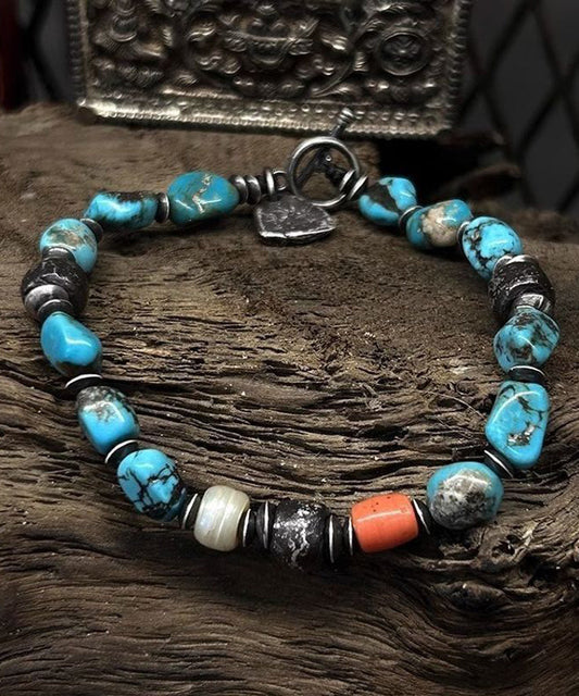 Bracelet à breloques rétro en argent sterling bleu avec perles colorées - Wavlynn