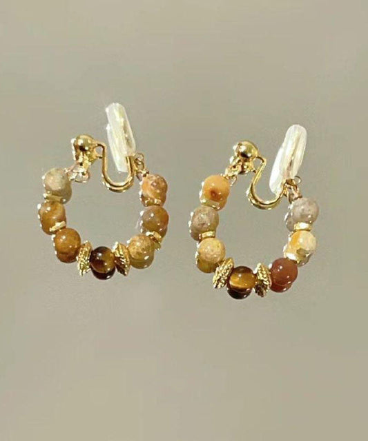 Boucles d'oreilles créoles brisées œil de tigre rétro en cuivre brun surdoré - Wavlynn