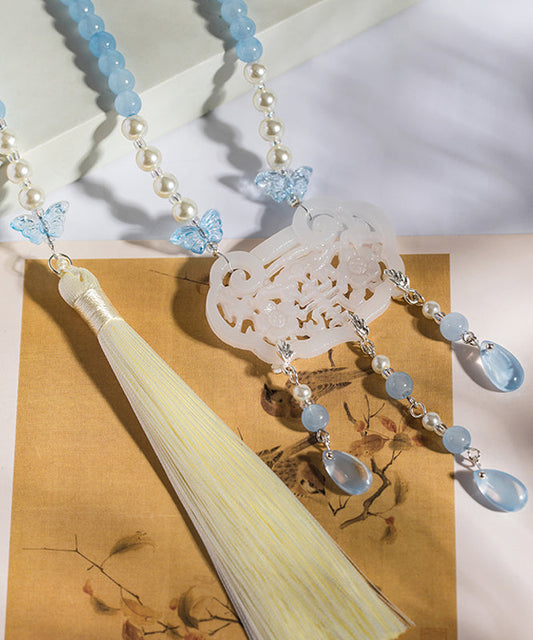 Collier pendentif pompon en résine émaillée de couleur perle, style rétro, en cuivre colorblock surdoré - Wavlynn