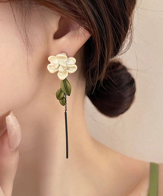 Boucles d'oreilles pendantes Gardenia en alliage d'argent sterling, style rétro colorblock - Wavlynn
