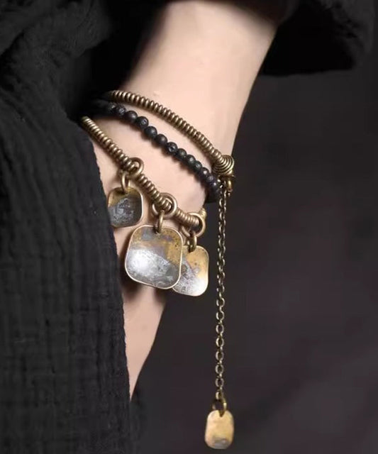Bracelet à breloques rétro en perles de cuivre pour hommes, design unisexe - Wavlynn