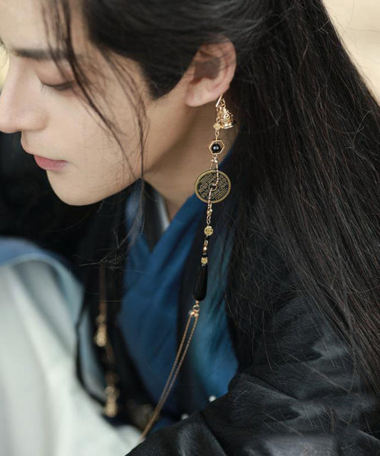 Boucles d'oreilles pendantes rétro en perles de verre et cuivre doré, pièces de cuivre et pompons - Wavlynn