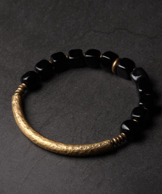 Bracelet rétro en obsidienne dorée et cuivre - Wavlynn