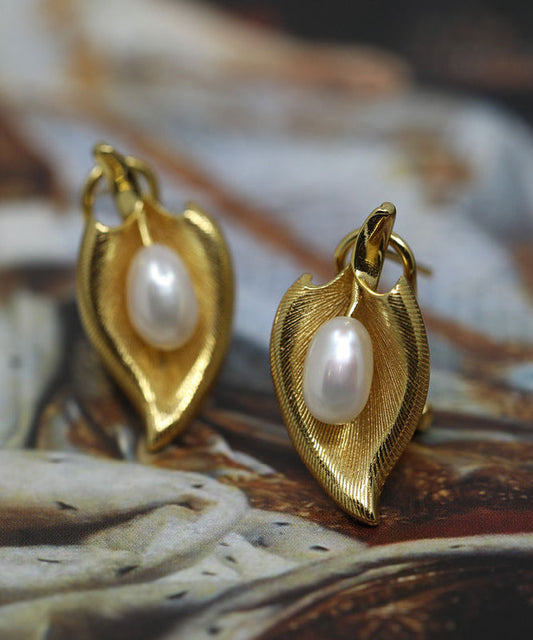 Boucles d'oreilles à tige rétro en or et cuivre doré avec perles - Wavlynn