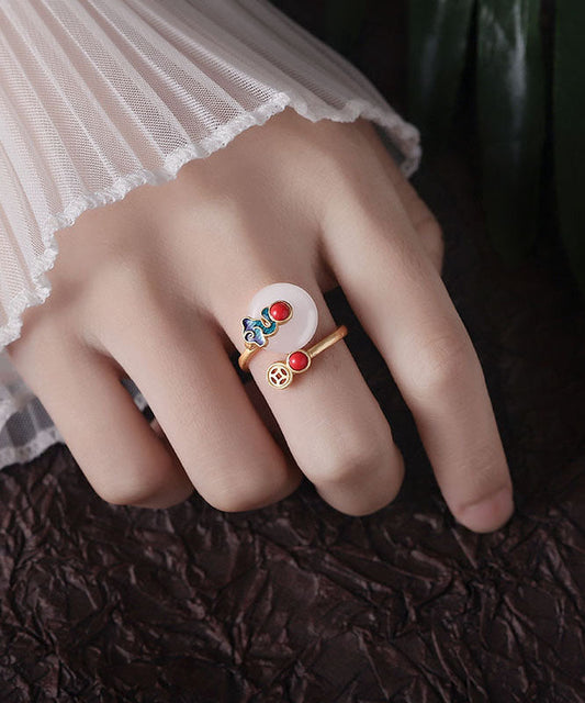 Bagues rétro en argent sterling doré avec nuages ​​de bon augure en agate - Wavlynn