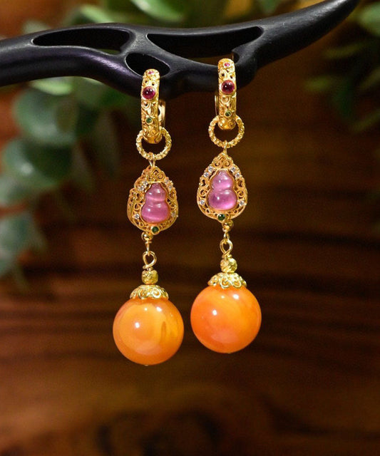 Boucles d'oreilles pendantes rétro en argent sterling doré et cire d'abeille, en forme de calebasse - Wavlynn