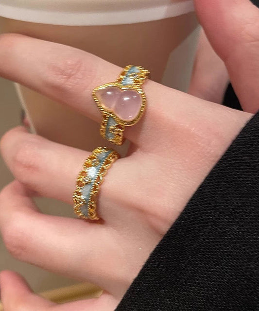 Ensemble de deux bagues ouvertes rétro en argent sterling doré et dentelle avec gourdes - Wavlynn