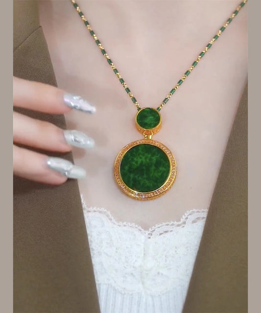 Collier avec pendentif en argent sterling vert rétro et jade incrusté de surdorure - Wavlynn