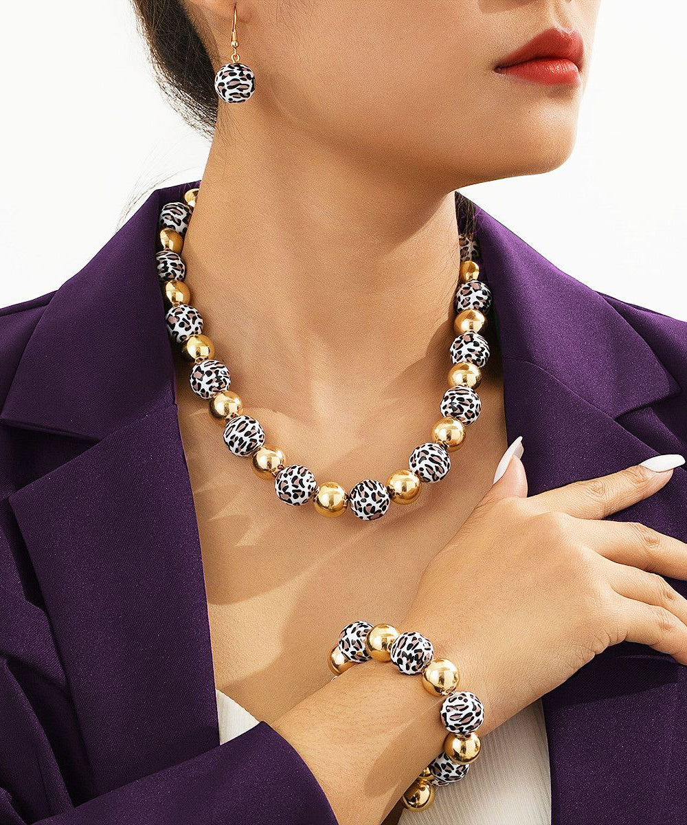 Ensemble de trois boucles d'oreilles pendantes rétro léopard, bracelet chaîne et collier pendentif - Wavlynn