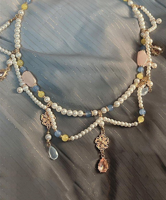 Collier pendentif goutte d'eau en alliage de cristal et perles de verre rétro arc-en-ciel - Wavlynn