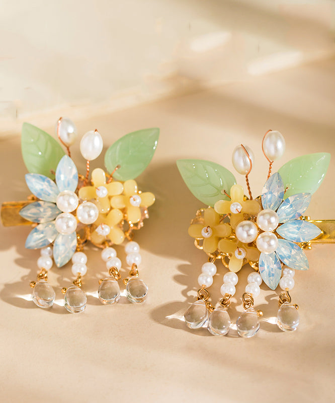 Paire d'épingles à cheveux rétro arc-en-ciel en alliage avec perles colorées et pompons pour enfants - Wavlynn